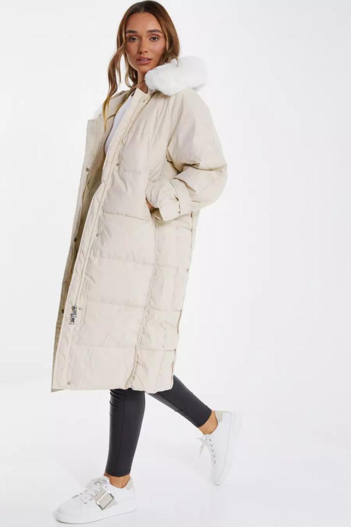 QUIZ Jackets Coats Womens Cream Longline Padded Coat Worldinvestorgroup